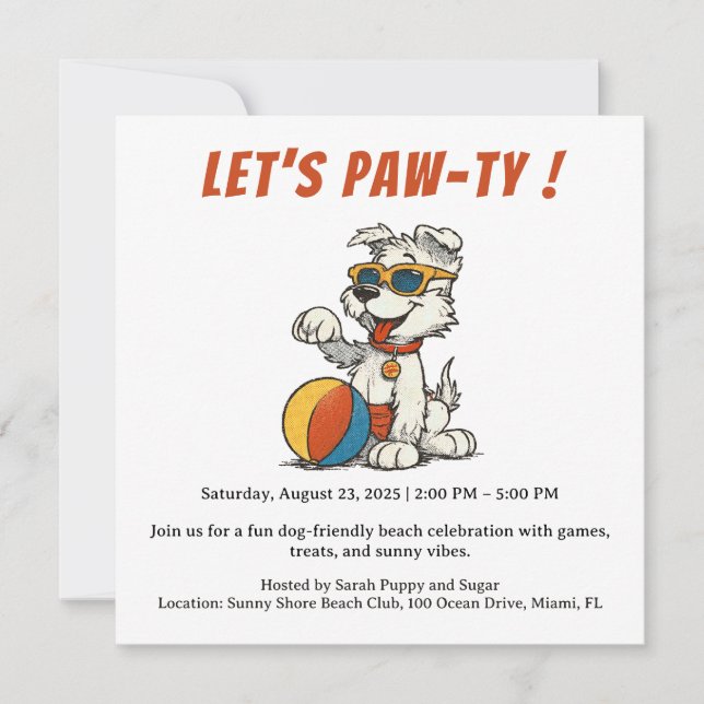 Retro Dog Beach Party Invitation – Vintage Cartoon (Front)