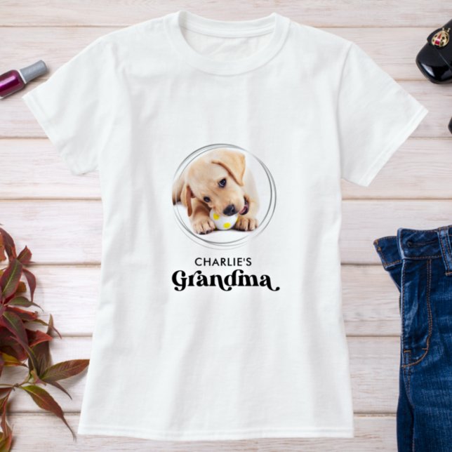 Retro Dog GRANDMA Personalized Puppy Pet Photo T-Shirt (Creator Uploaded)
