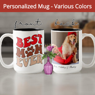 Retro Dog Mom Mug, Custom Photo Mother’s Day Gift Two-Tone Coffee Mug
