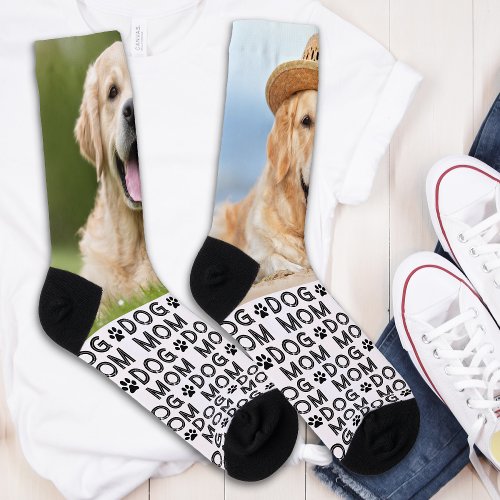 Retro DOG MOM Personalized Pattern Pet Photo Crew Socks