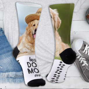Retro DOG MOM Personalized Paw Prints Pet Photo Socks