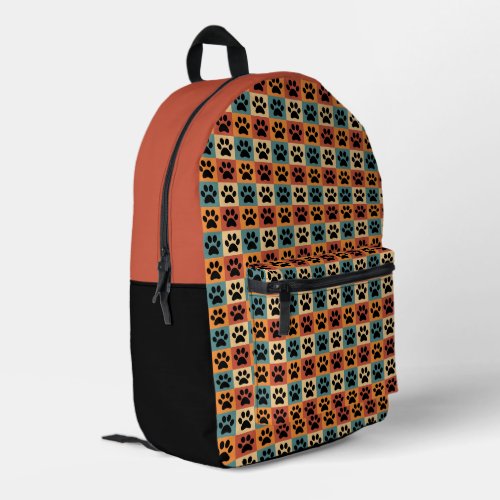 Retro Dog Paw Print Checkered Pattern Printed Backpack
