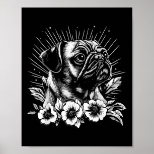 Retro Dog Pug Lover Tattoo Style Poster