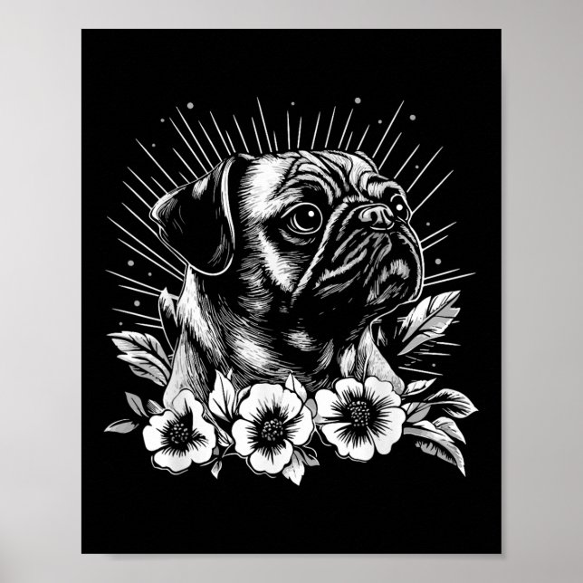 Retro Dog Pug Lover Tattoo Style  Poster (Front)