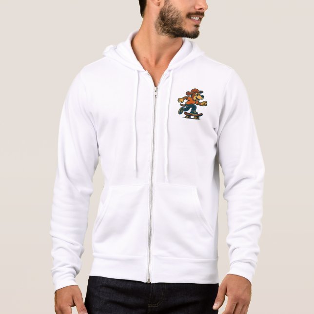 Retro Dog Skateboarder Street Art Hoodie (Front)