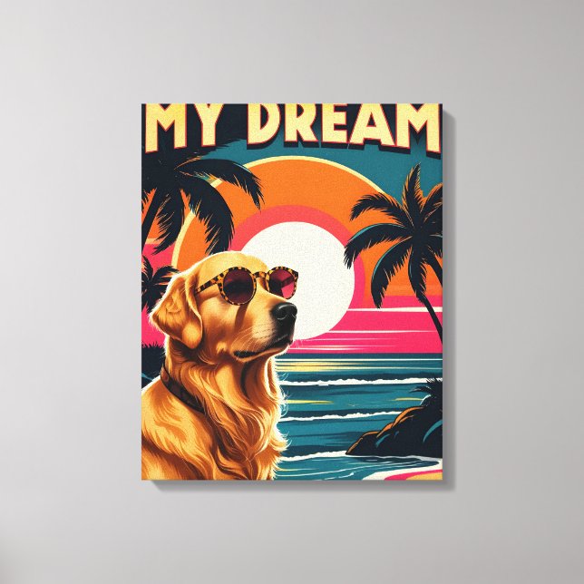 Retro Dog Sunglasses Vintage Sunset Beach  Canvas Print (Front)