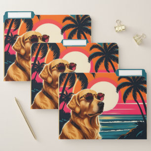Retro Dog Sunglasses Vintage Sunset Beach File Folder