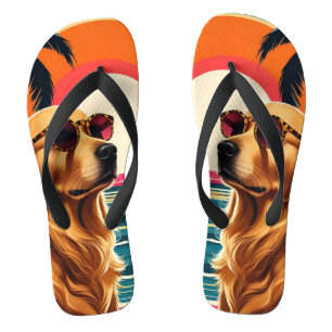 Retro Dog Sunglasses Vintage Sunset Beach Flip Flops