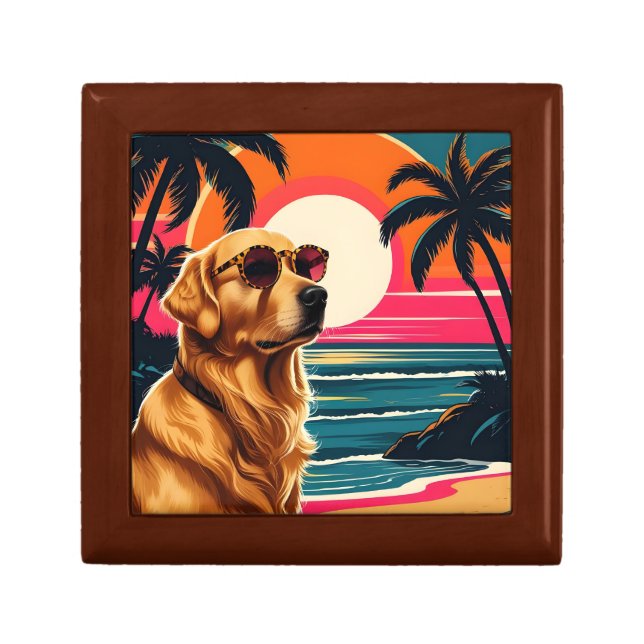 Retro Dog Sunglasses Vintage Sunset Beach  Gift Box (Front)