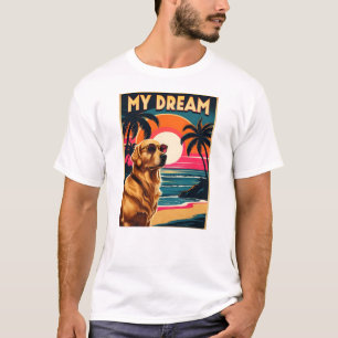 Retro Dog Sunglasses Vintage Sunset Beach T-Shirt
