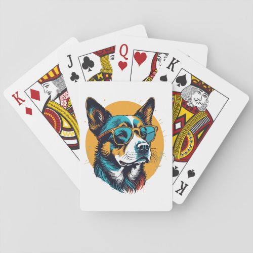 Retro Dog wearing sunglasses Playing Cards