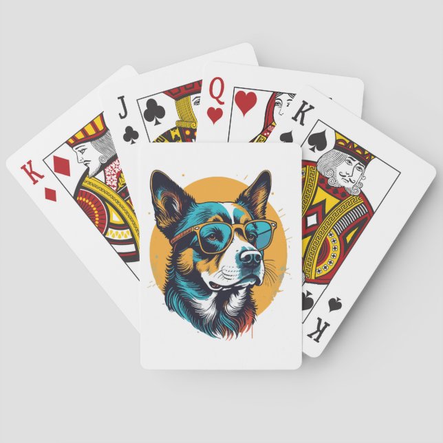 Retro Dog wearing sunglasses Poker Cards (Back)