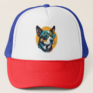 Retro Dog wearing sunglasses Trucker Hat