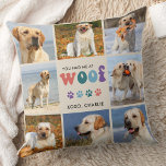 Retro Dog You Had Me WOOF Custom 8 Photo Collage Throw Pillow<br><div class="desc">Introducing our "You Had Me at WOOF" pillow, the perfect addition to any dog lover's home. This pillow features a modern retro and cute design, with space for up to 8 pictures of your beloved pet. It's a great way to showcase your furry friend and celebrate the special bond you...</div>