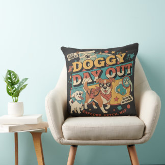 Retro Doggy Day Out - Vintage Dog Lover Aesthetic Throw Pillow