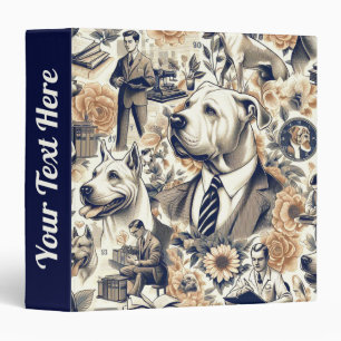 Retro Dogo Argentino Seamless 3 Ring Binder
