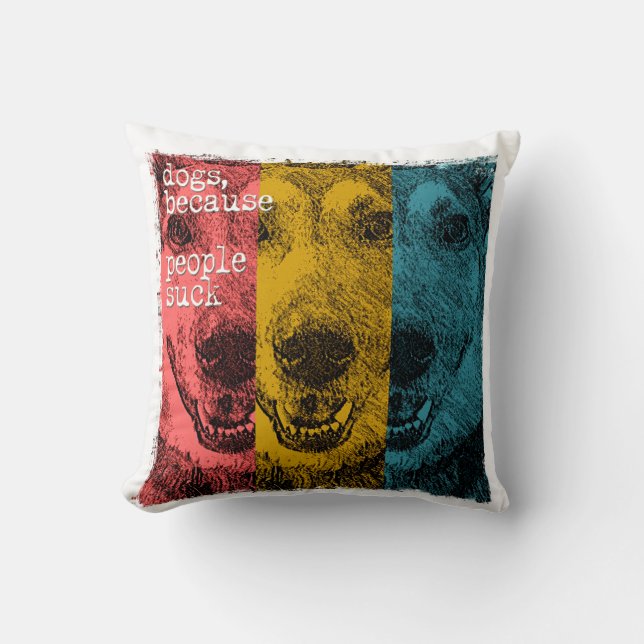 Retro dogs, because people suck throw pillow (Front)