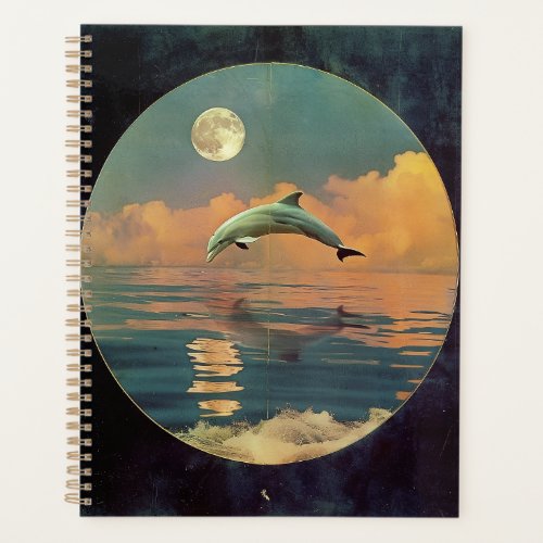 Retro Dolphin Full Moon Poster art Planner