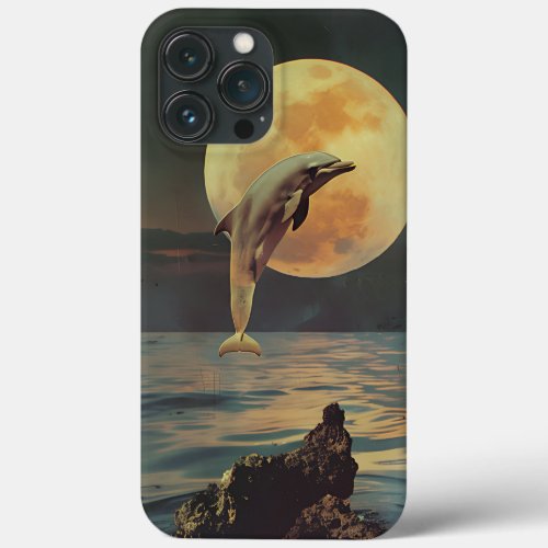 Retro Dolphin jumping Full Moon iPhone  iPad case