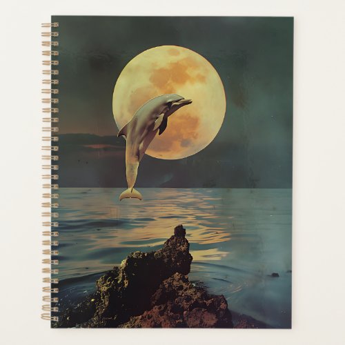 Retro Dolphin jumping Full Moon Planner