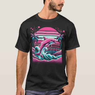 Retro Dolphin Palm Sunset Vaporwave Tee - 80s 90s