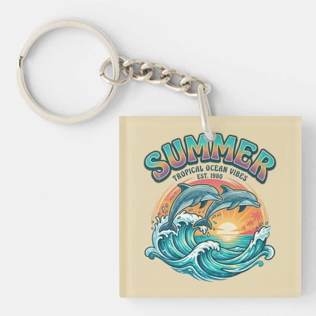 Retro Dolphin tropical / beach summer vacation  Keychain (Front)