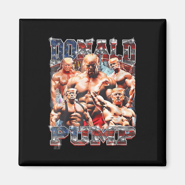 Retro Donald Pump Gym Collage Photo Meme Funny Magnet (Front)