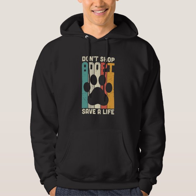 Retro Don't Shop Adopt Save A Life Rescue Cat   Ki Hoodie (Front)