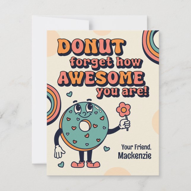 Retro Donunt Forget How Awesome You Are Valentine Note Card (Front)