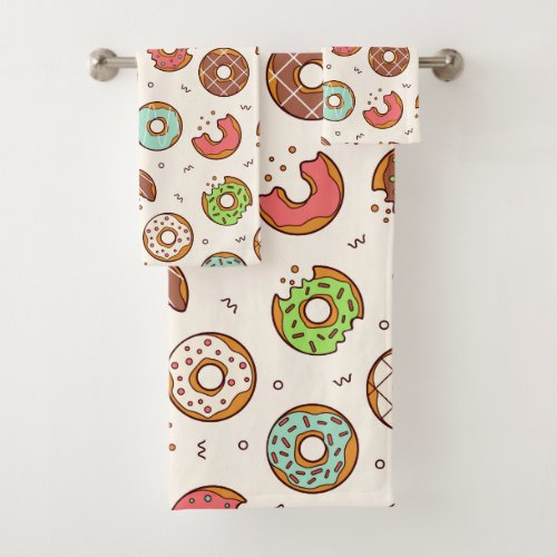 Retro Donut Pattern Cute Colorful Style Bath Towel Set