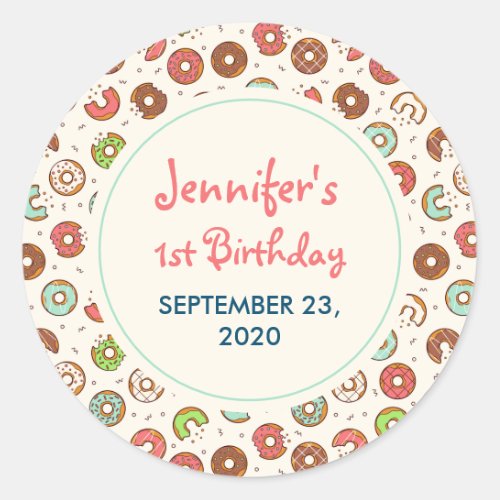 Retro Donut Pattern Cute Colorful Style Birthday Classic Round Sticker