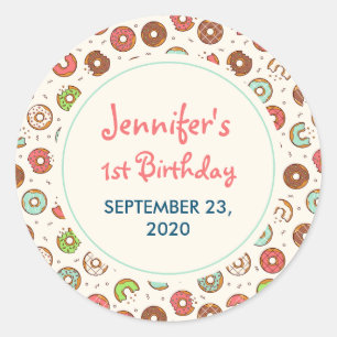 Retro Donut Pattern Cute Colorful Style Birthday Classic Round Sticker