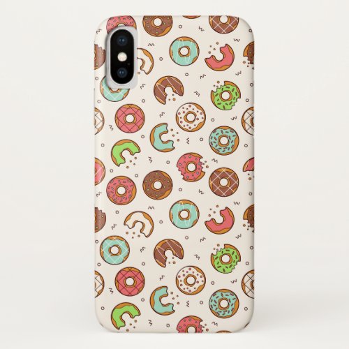 Retro Donut Pattern Cute Colorful Style iPhone X Case