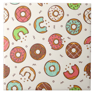 Retro Donut Pattern Cute Colorful Style Ceramic Tile