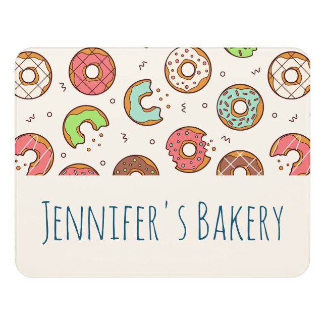 Retro Donut Pattern Cute Colorful Style Door Sign (Contemporary Front)