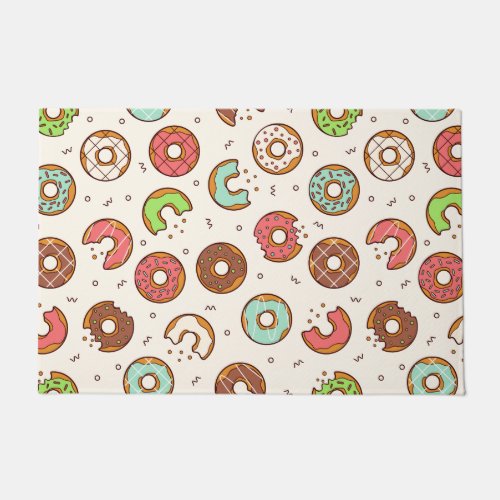 Retro Donut Pattern Cute Colorful Style Doormat