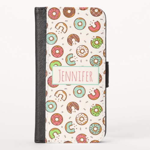 Retro Donut Pattern Cute Colorful Style iPhone X Wallet Case
