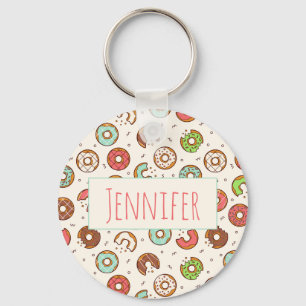 Retro Donut Pattern Cute Colorful Style Keychain