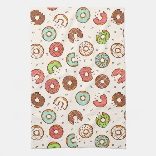 Retro Donut Pattern Cute Colorful Style Kitchen Towel