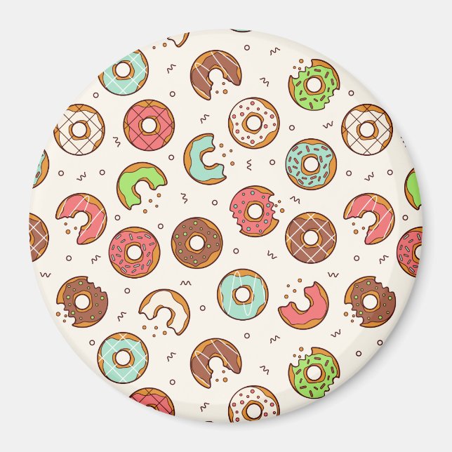 Retro Donut Pattern Cute Colorful Style Magnet (Front)