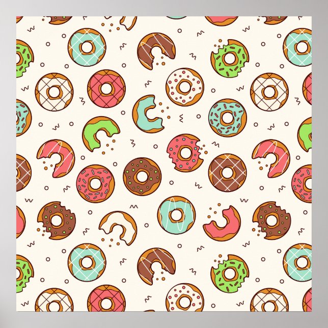 Retro Donut Pattern Cute Colorful Style Poster (Front)