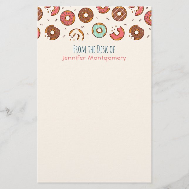 Retro Donut Pattern Cute Colorful Style Stationery (Front)