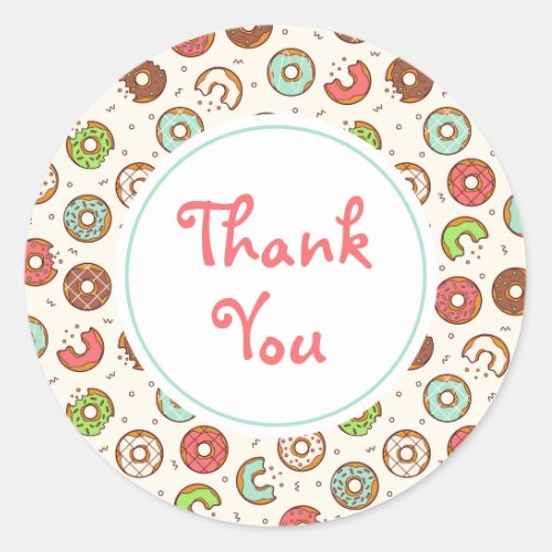 Retro Donut Pattern Cute Colorful Style Thank You Classic Round Sticker