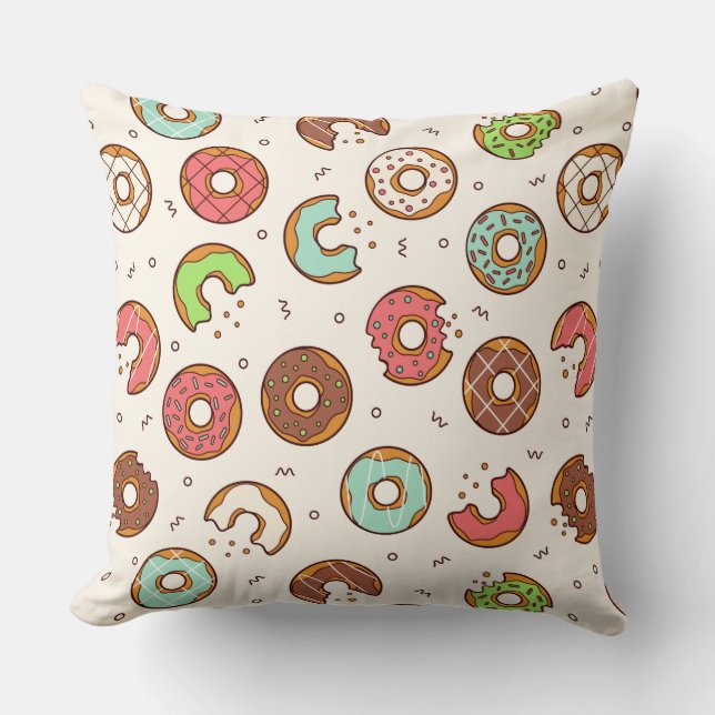 Retro Donut Pattern Cute Colorful Style Throw Pillow (Front)