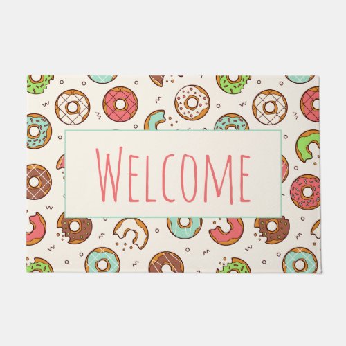 Retro Donut Pattern Cute Colorful Style  Welcome Doormat