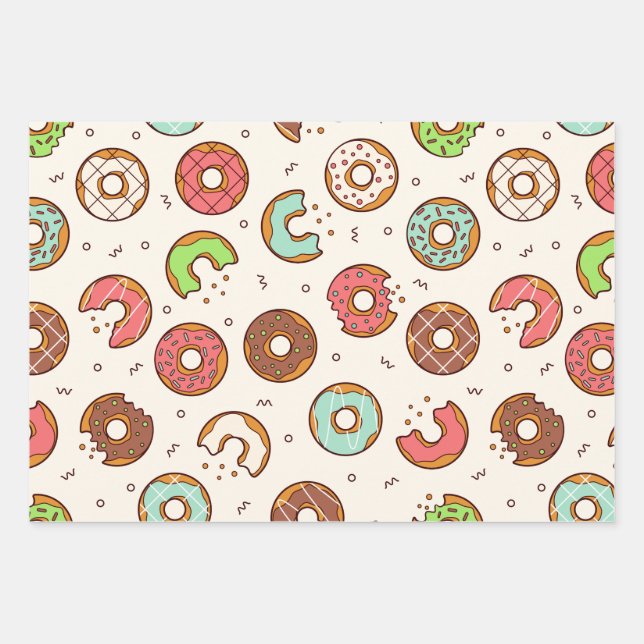 Retro Donut Pattern Cute Colorful Style Wrapping Paper Sheets (Front)