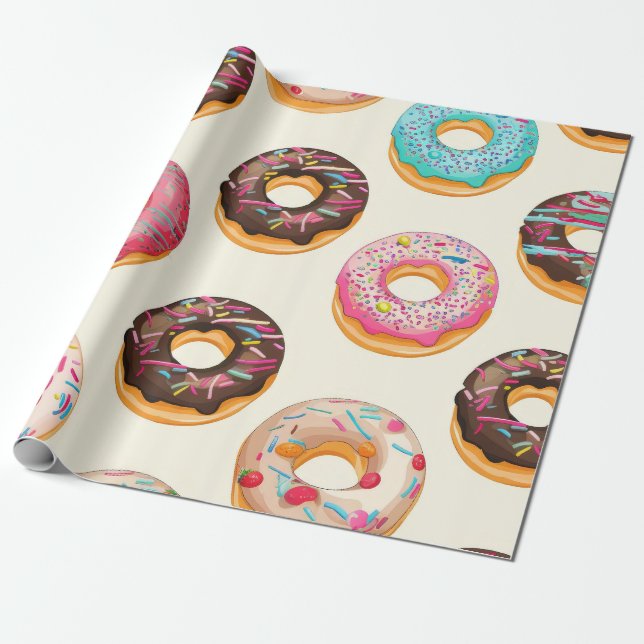 Retro Donut Pattern Wrapping Paper (Unrolled)