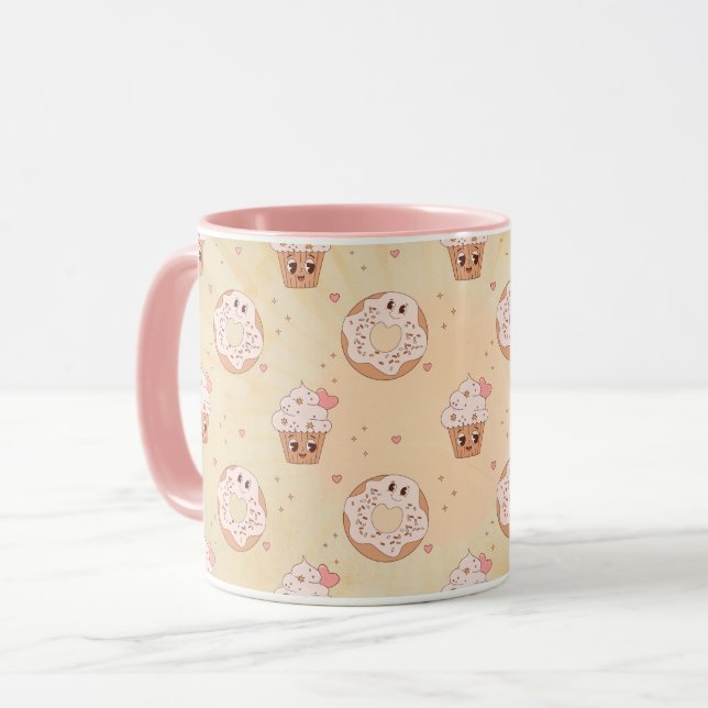 Retro Donuts & Cupcakes Pattern Mug (Front Left)