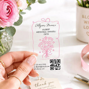 Retro Doodle Florist QR Code Transparent Clear Business Cards