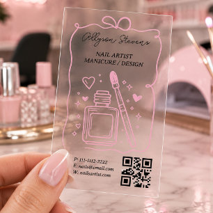 Retro Doodle Nails artist QR Code Transparent Clear Business Cards